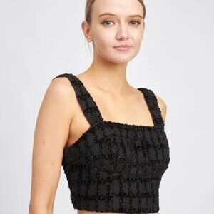 En Saison Melbrooke Black Tweed Bustier Top L